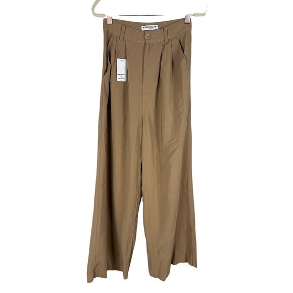 NONchalant Label Fabi Wide Leg Pants Trouser High Rise Pleated Front Camel Sz XS - Picture 3 of 11